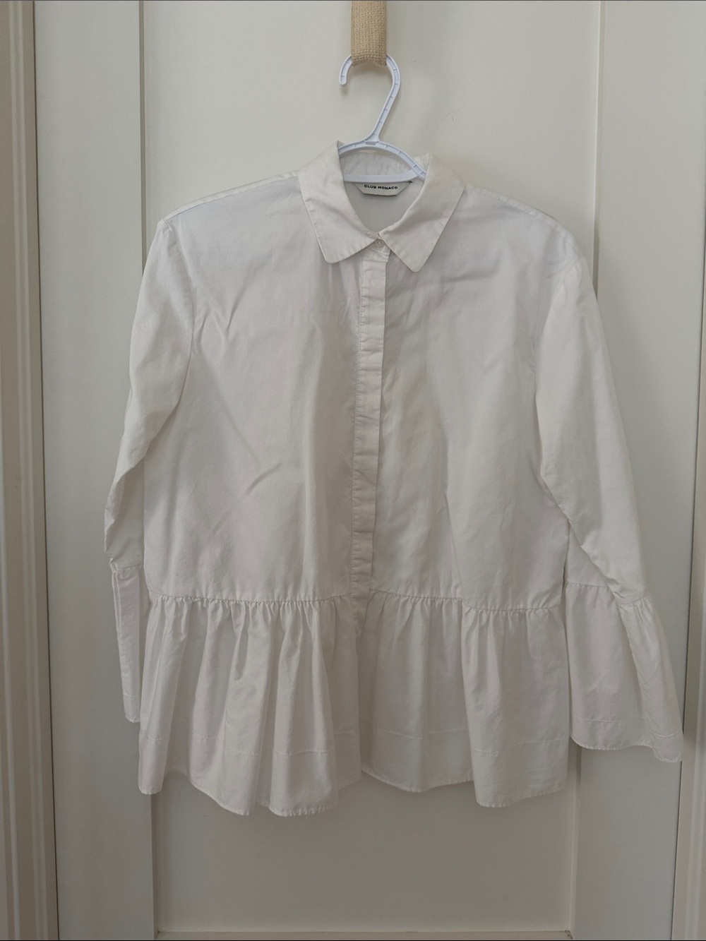Club Monaco Cotton Peplum Button-Front Blouse - White